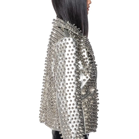Studded Silver Leather Jacket - Picture 6 of 14